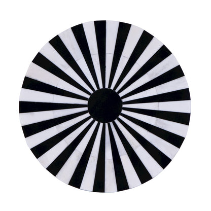 Zane Brass and Bone Inlay Side Round Side Table, Black and White