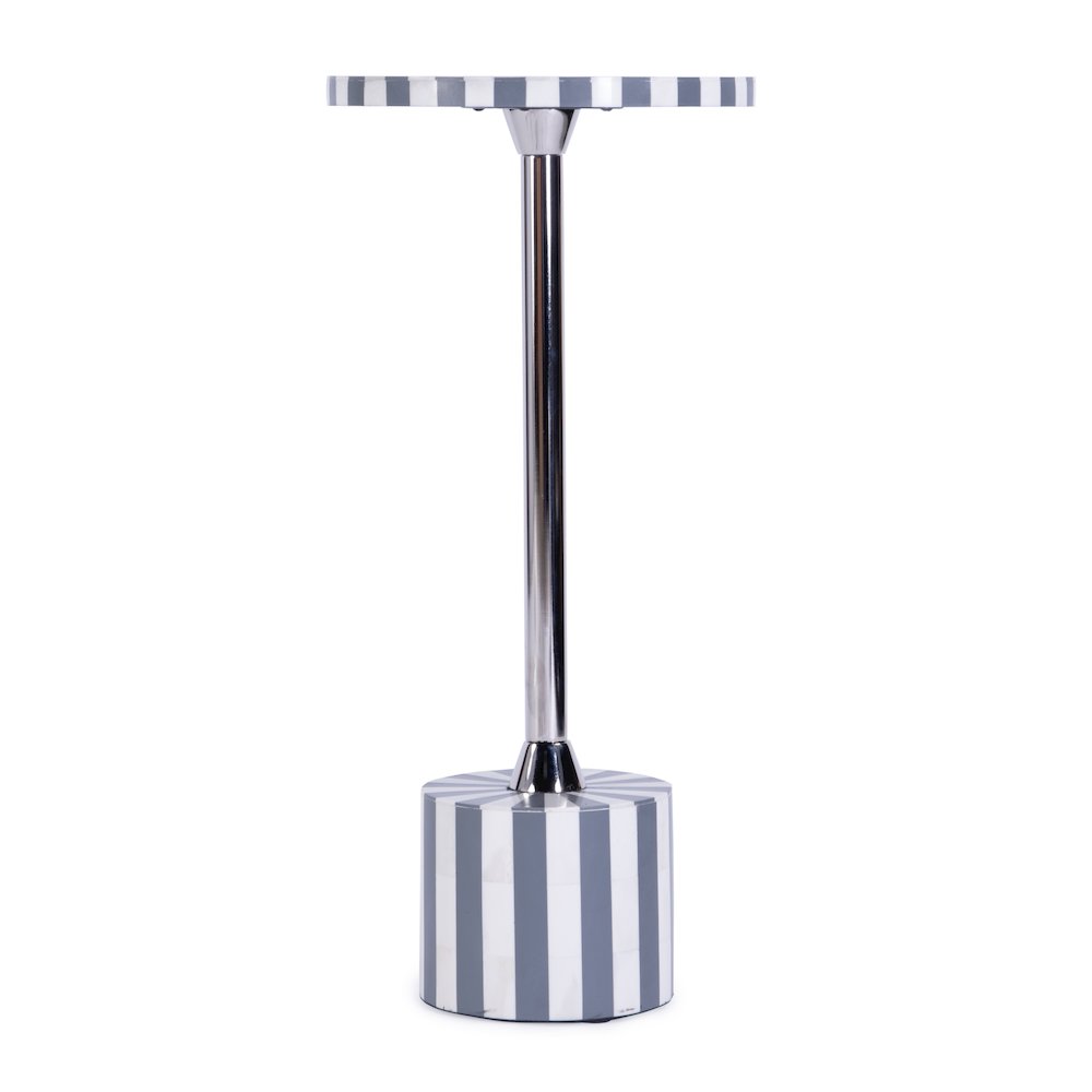 Zane Brass and Bone Inlay Side Round Side Table, Gray and White