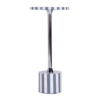 Zane Brass and Bone Inlay Side Round Side Table, Gray and White