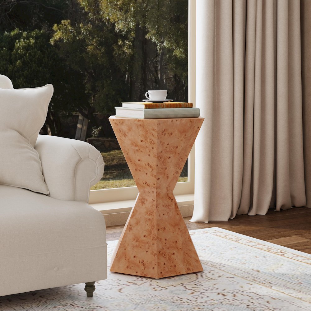 Billie Burl Hexagon Side Table, Brown