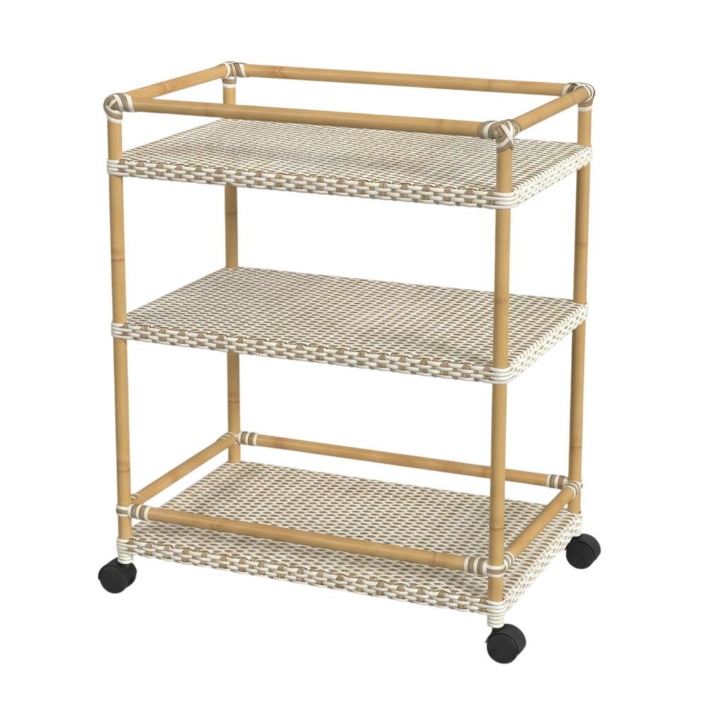 3-Tier Wicker Bar Cart with Storage, Traditional Serving Cart for Patio