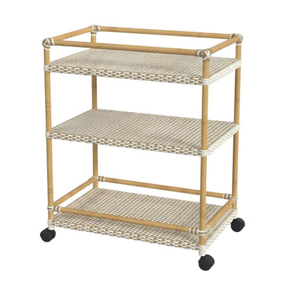 3-Tier Wicker Bar Cart with Storage, Traditional Serving Cart for Patio