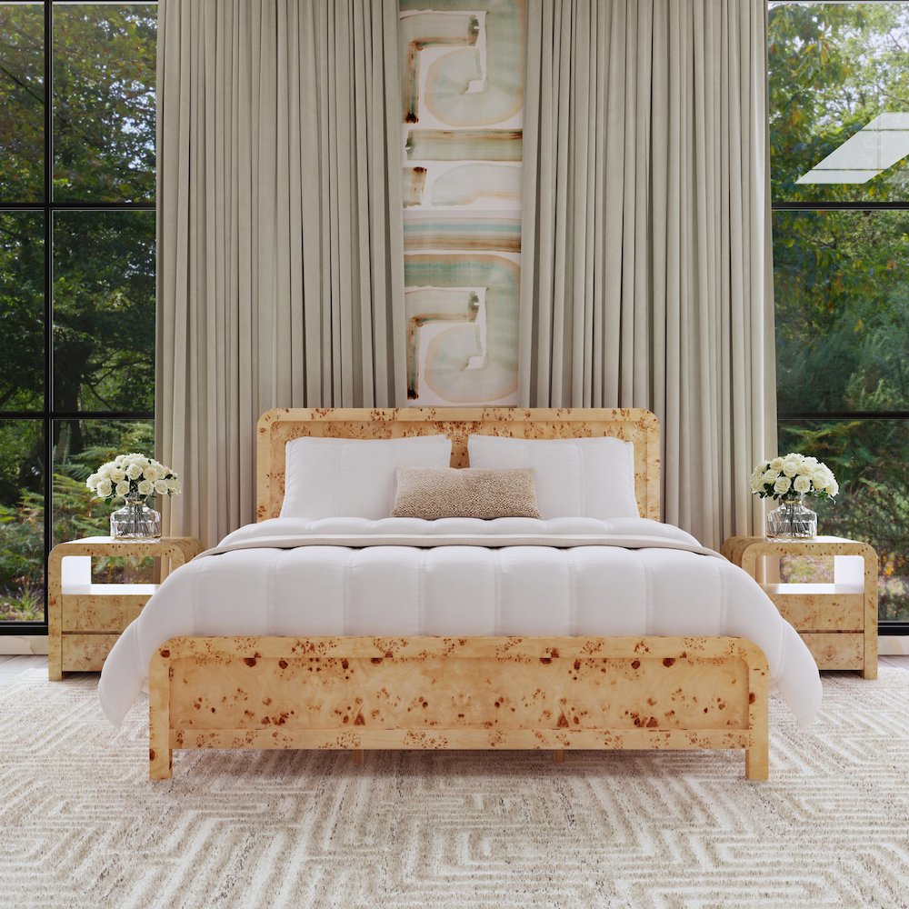 Cora King Burl Panel Bed, Brown