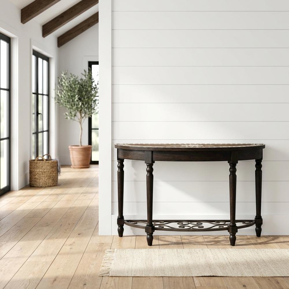Demilune Console Table with Distressed Finish, Traditional Entryway Accent
