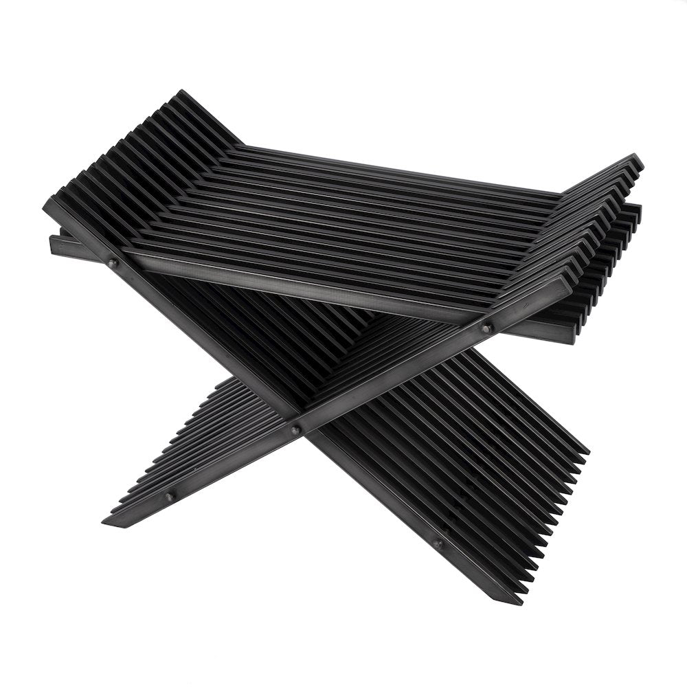 Lucan 15.5 in. Seat Height  Iron X-Base Slatted Stool, Black