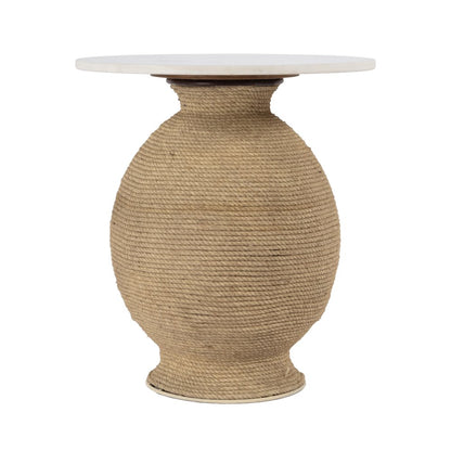 Shea 19 in. W Round Marble and Rope End Table, Natural
