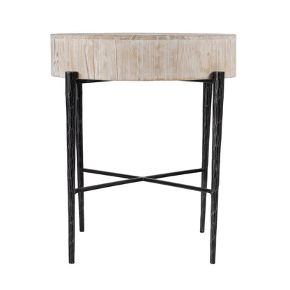 Akemi 24.5 in. W Round Wood and Iron Side Table, Light Brown