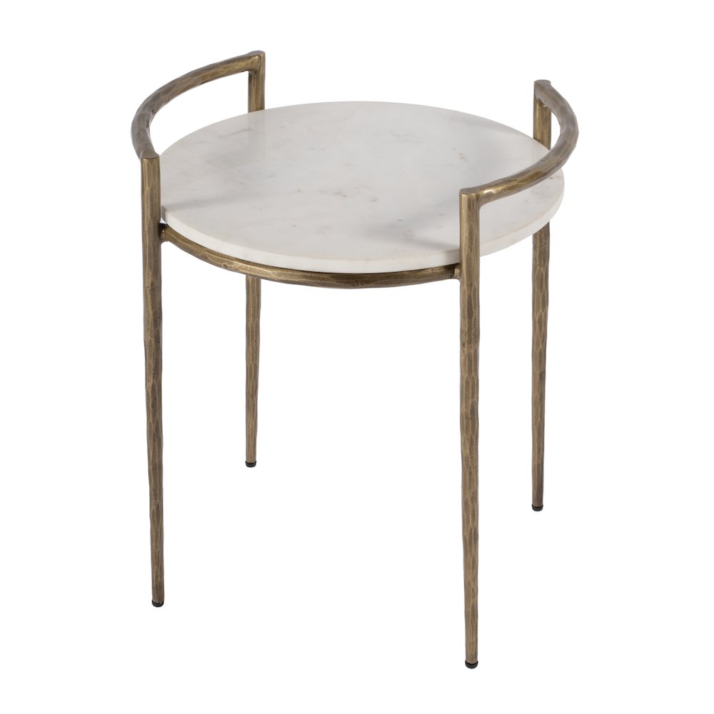 Madlyn 19 in. W Round Marble and Iron Side Table, White