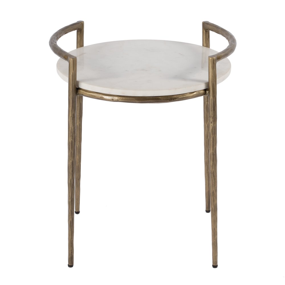 Madlyn 19 in. W Round Marble and Iron Side Table, White