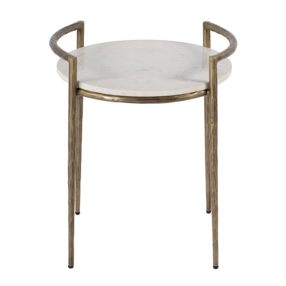 Madlyn 19 in. W Round Marble and Iron Side Table, White