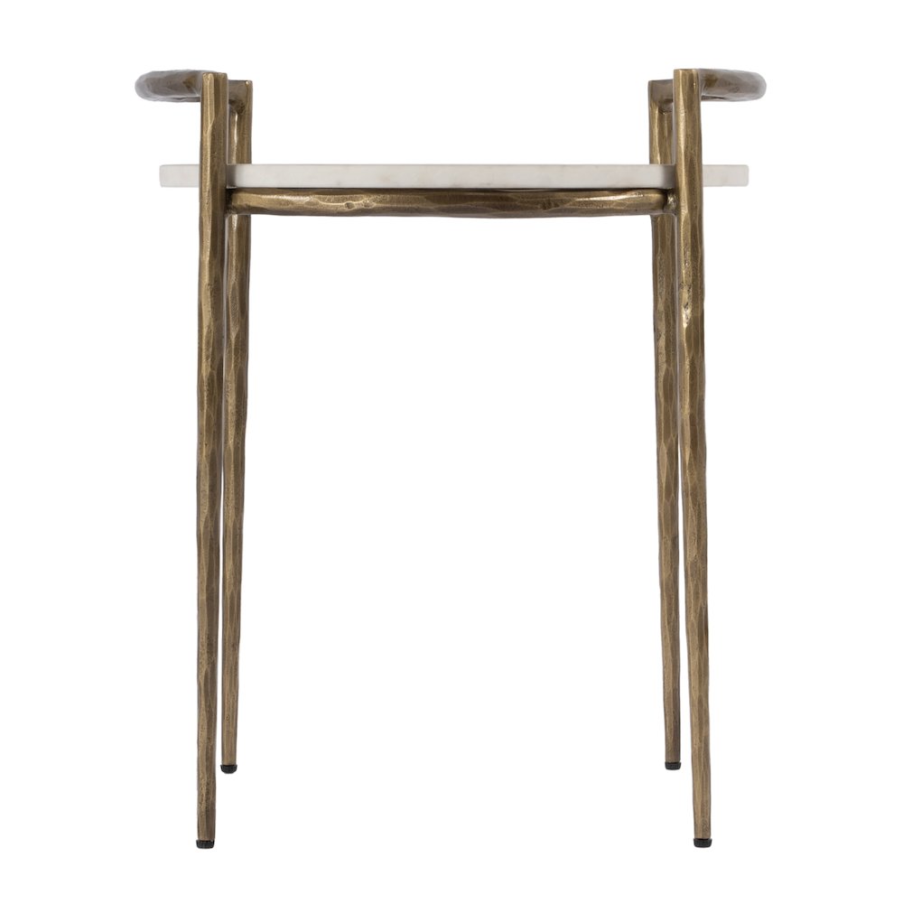 Madlyn 19 in. W Round Marble and Iron Side Table, White