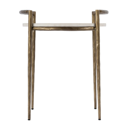 Madlyn 19 in. W Round Marble and Iron Side Table, White