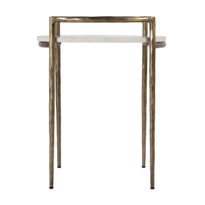Madlyn 19 in. W Round Marble and Iron Side Table, White