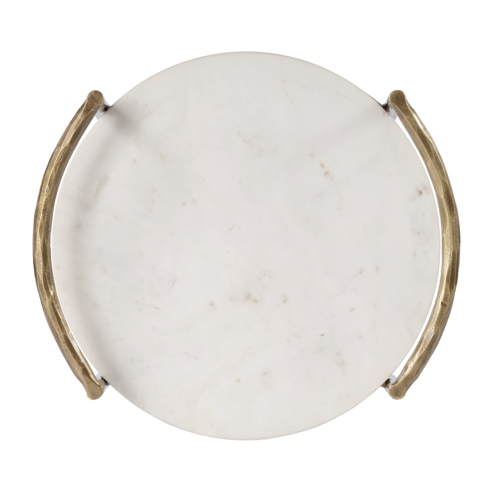 Madlyn 19 in. W Round Marble and Iron Side Table, White