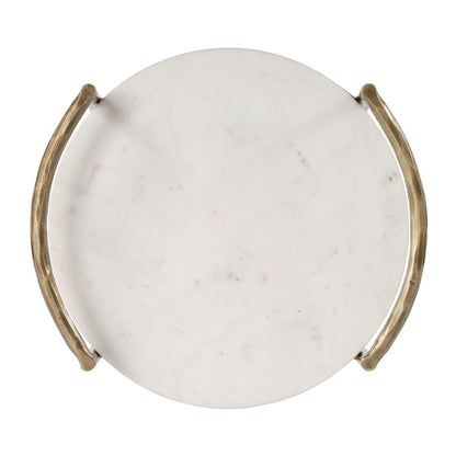 Madlyn 19 in. W Round Marble and Iron Side Table, White