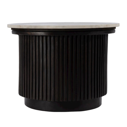 Georgia 22 in. W Round Marble Top Ribbed Side Table, Brown, White
