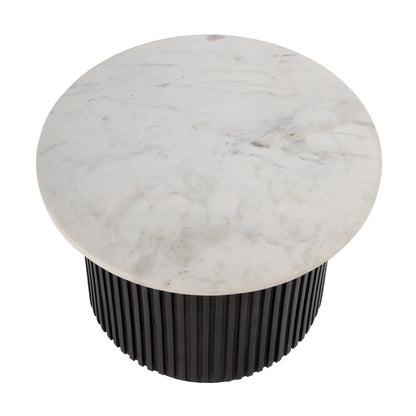 Georgia 22 in. W Round Marble Top Ribbed Side Table, Brown, White