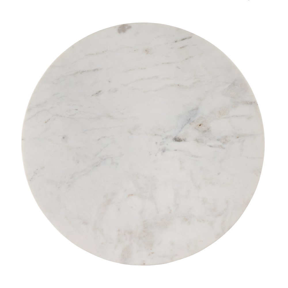 Georgia 22 in. W Round Marble Top Ribbed Side Table, Brown, White