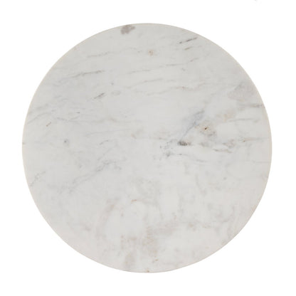 Georgia 22 in. W Round Marble Top Ribbed Side Table, Brown, White