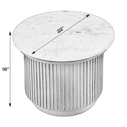 Georgia 22 in. W Round Marble Top Ribbed Side Table, Brown, White