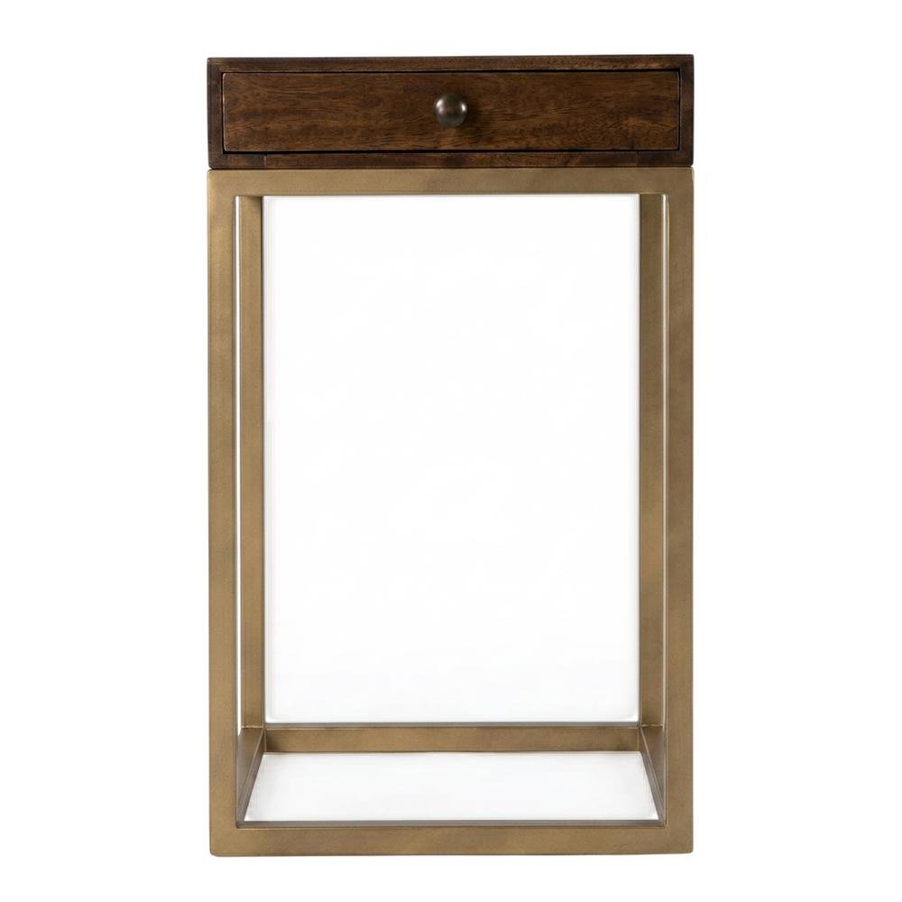 C Shaped End Table with Drawer, Mid-Century Modern Side Table for Living Room