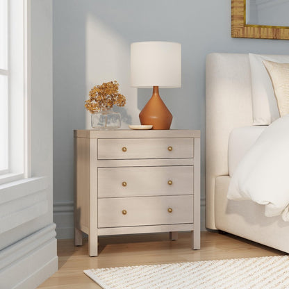 Nora 25 in. W Rectangular Wood 3 Drawer Nightstand, Taupe