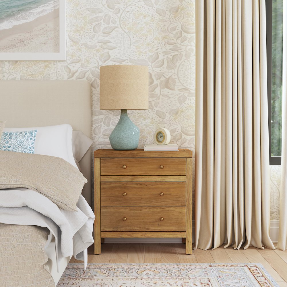 Nora 25 in. W Rectangular Wood 3 Drawer Nightstand, Natural