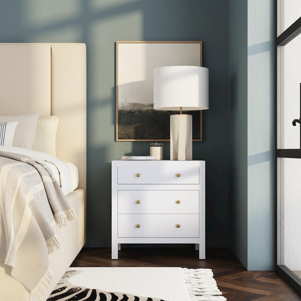 Nora 25 in. W Rectangular Wood 3 Drawer Nightstand, White