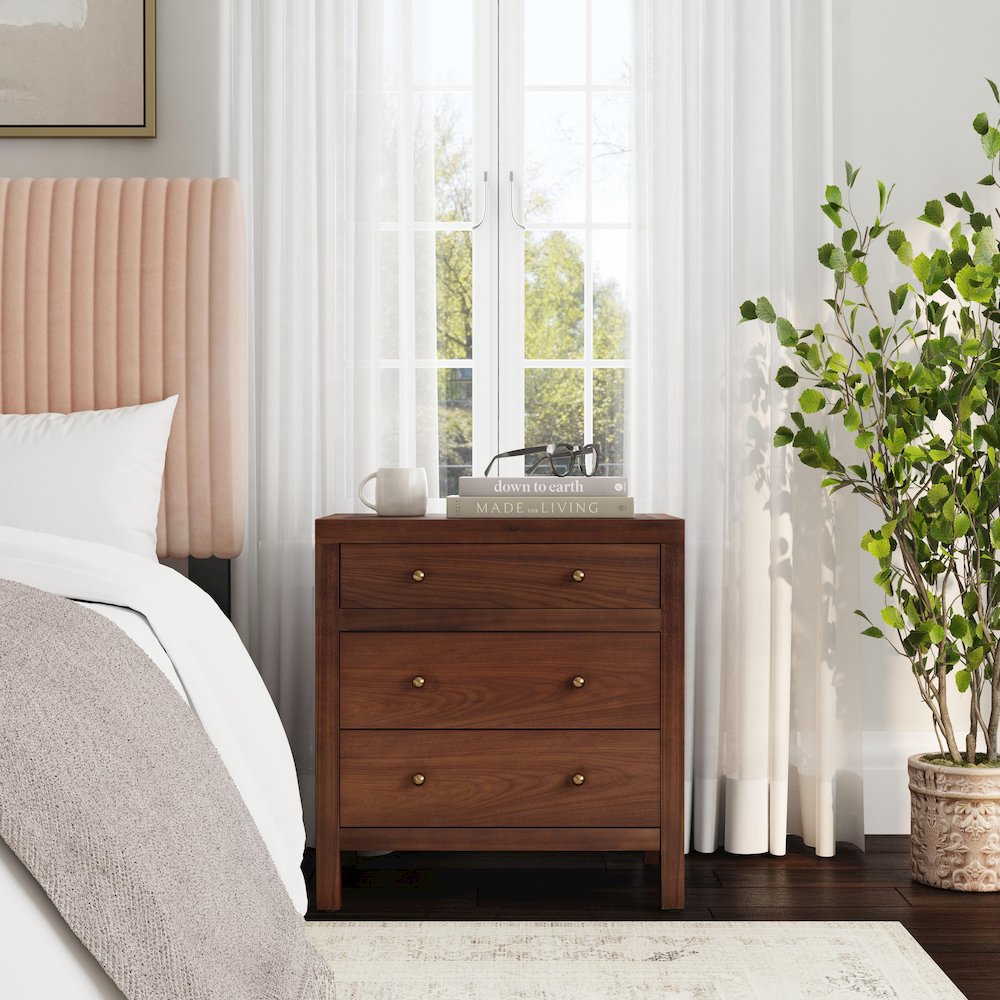 Nora 25 in. W Rectangular Wood 3 Drawer Nightstand, Medium Brown