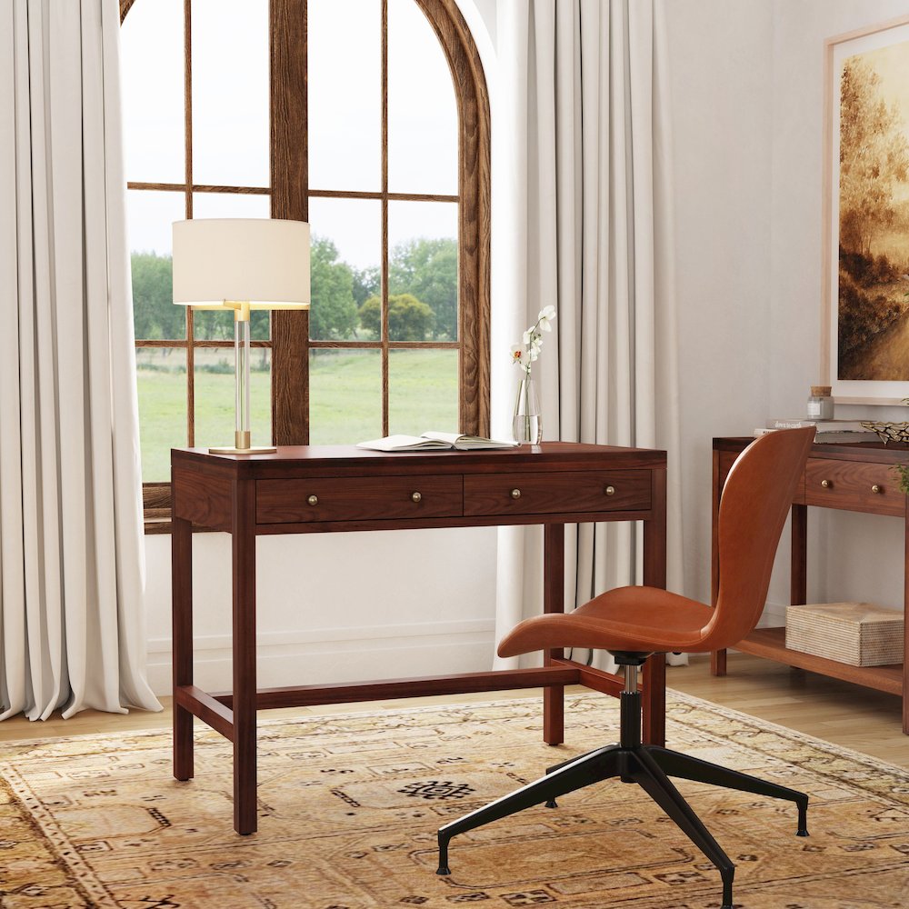 Nora 40 in. W Rectangular Wood 2 Drawer Writing Desk, Medium Brown
