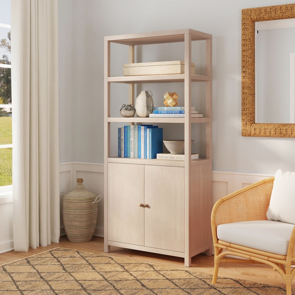 Nora 32 in W. x 72 in. H Wood 3- Tier Etagere Bookcase, Taupe