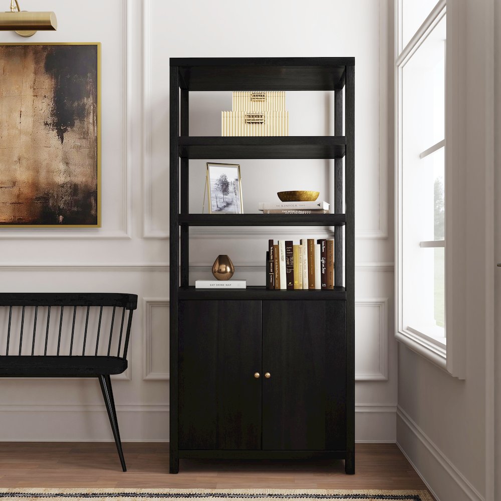 Nora 32 in W. x 72 in. H Wood 3- Tier Etagere Bookcase, Coffee