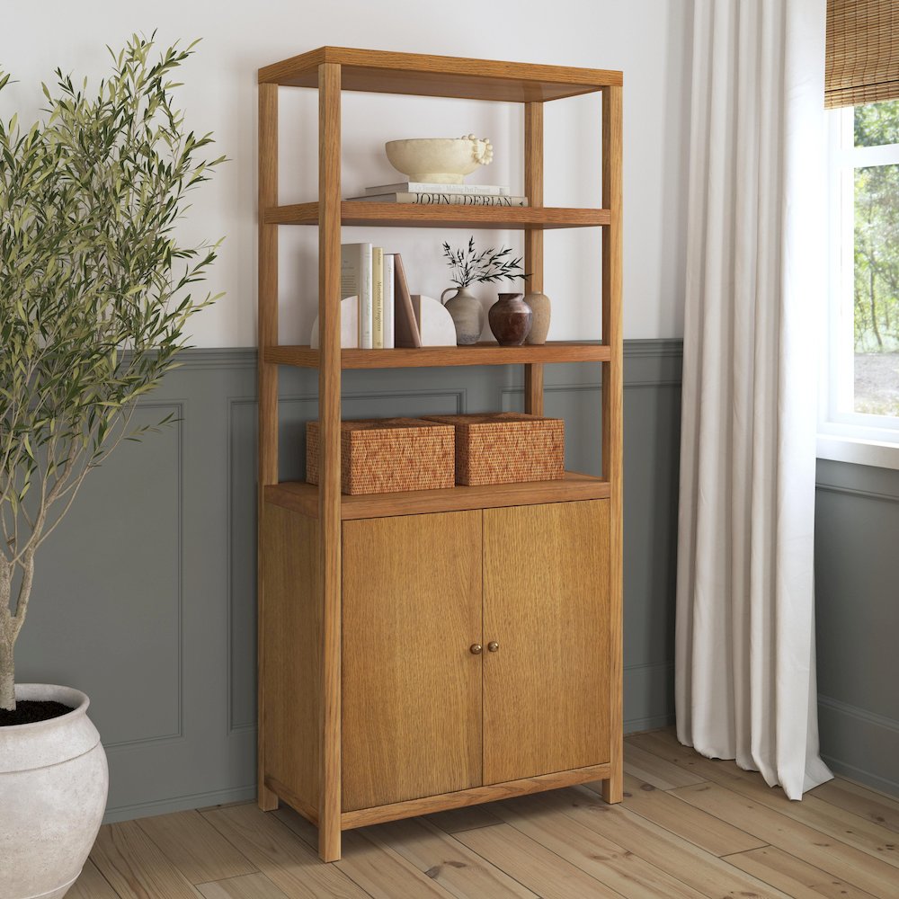 Nora 32 in W. x 72 in. H Wood 3- Tier Etagere Bookcase, Natural