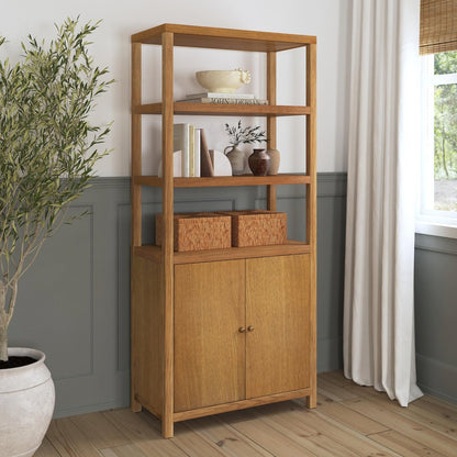 Nora 32 in W. x 72 in. H Wood 3- Tier Etagere Bookcase, Natural