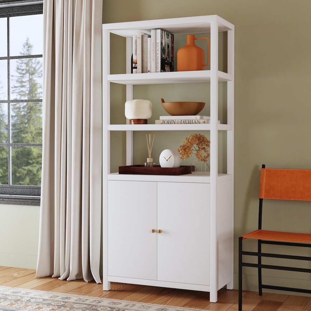 Nora 32 in W. x 72 in. H Wood 3- Tier Etagere Bookcase, White