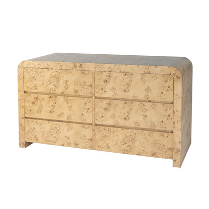 Cora 60.5 in. W Wood Burl 6 Drawer Dresser, Light Brown