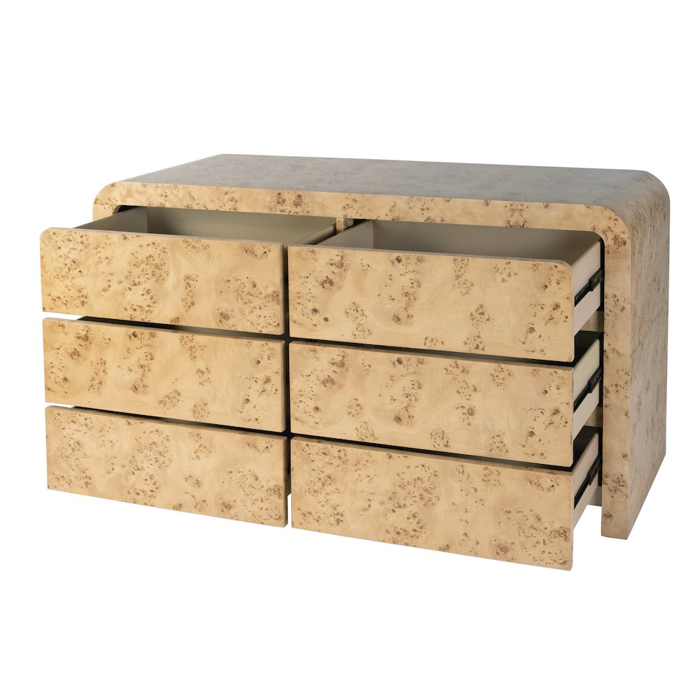 Cora 60.5 in. W Wood Burl 6 Drawer Dresser, Light Brown