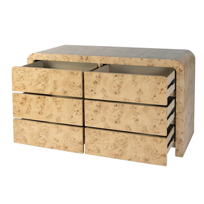 Cora 60.5 in. W Wood Burl 6 Drawer Dresser, Light Brown