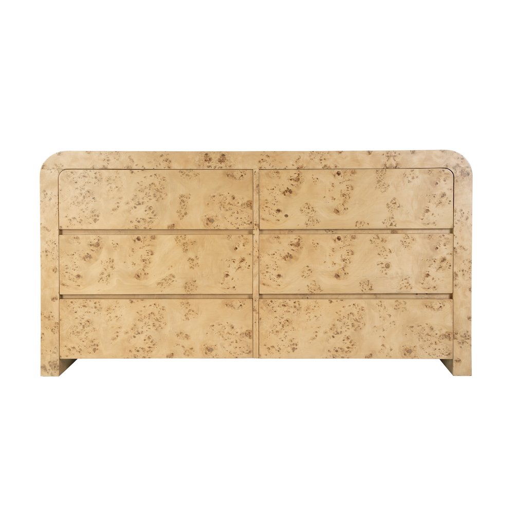 Cora 60.5 in. W Wood Burl 6 Drawer Dresser, Light Brown