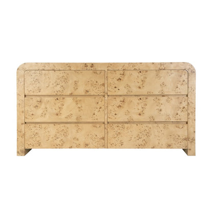 Cora 60.5 in. W Wood Burl 6 Drawer Dresser, Light Brown