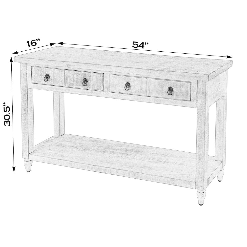 54 in. W Rectangular Solid Wood 2 Drawer Console Table with Open Lower Shelf