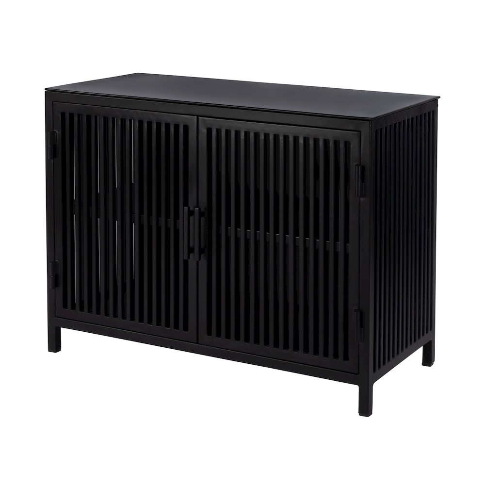 35.5 in. W Iron and Glass Accent Storage Chest with 1 Interior Shelf, Black