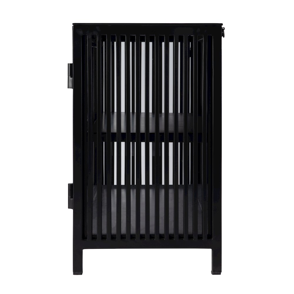 35.5 in. W Iron and Glass Accent Storage Chest with 1 Interior Shelf, Black