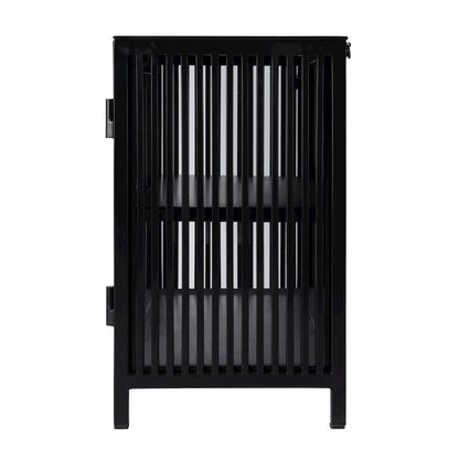 35.5 in. W Iron and Glass Accent Storage Chest with 1 Interior Shelf, Black