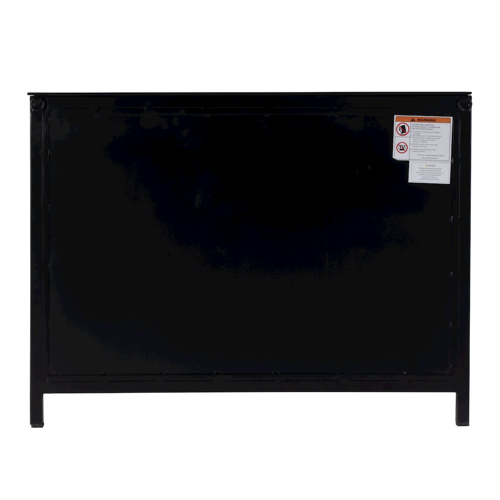35.5 in. W Iron and Glass Accent Storage Chest with 1 Interior Shelf, Black