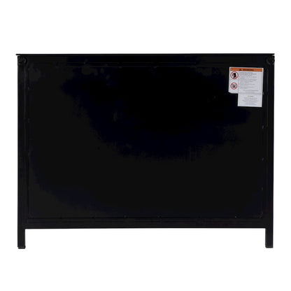 35.5 in. W Iron and Glass Accent Storage Chest with 1 Interior Shelf, Black