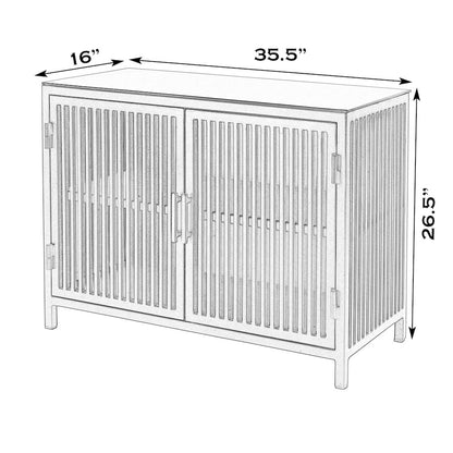 35.5 in. W Iron and Glass Accent Storage Chest with 1 Interior Shelf, Black