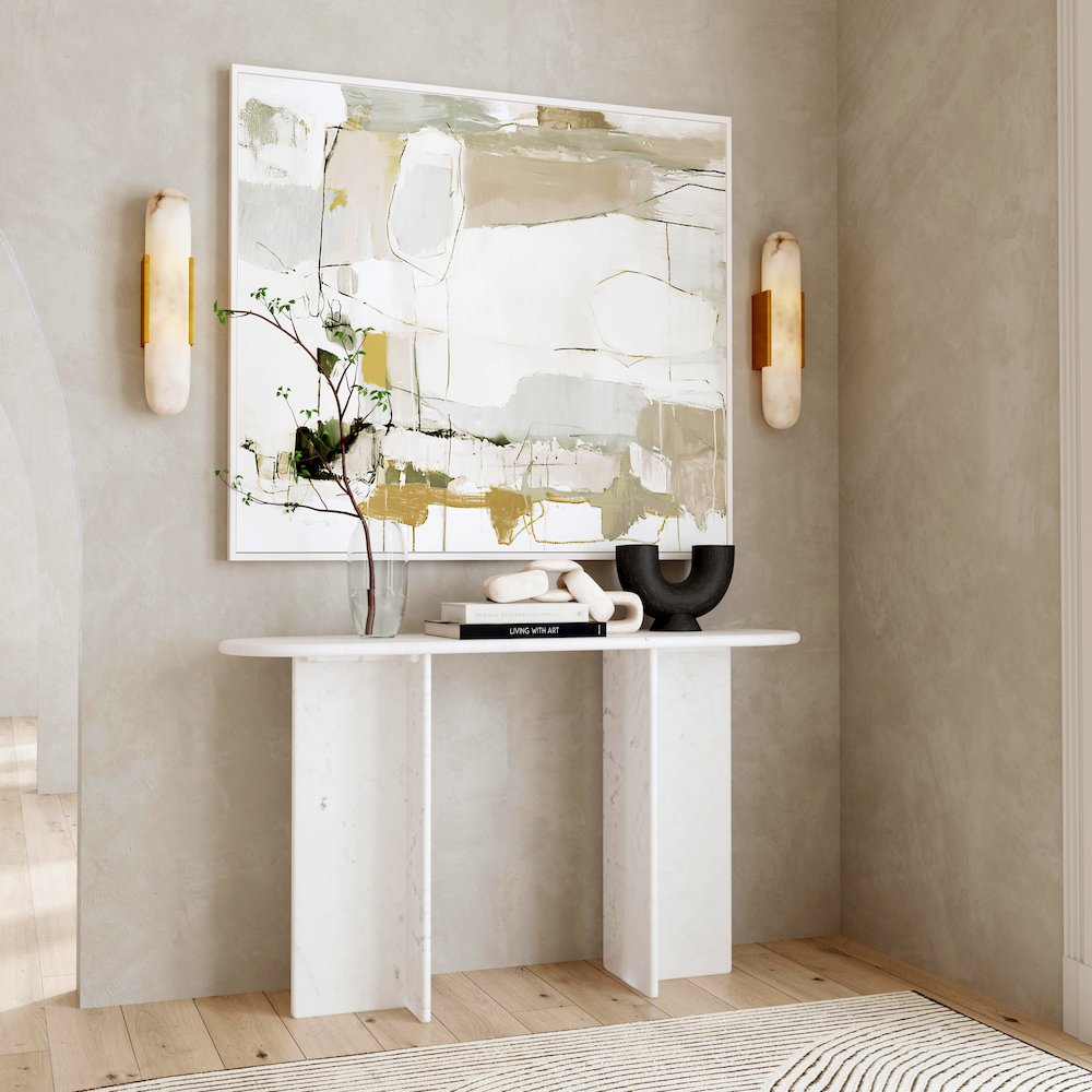 Vienna 54 in. W Rectangular 100% Marble Console/Sofa Table, White
