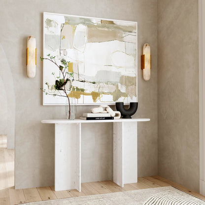 Vienna 54 in. W Rectangular 100% Marble Console/Sofa Table, White