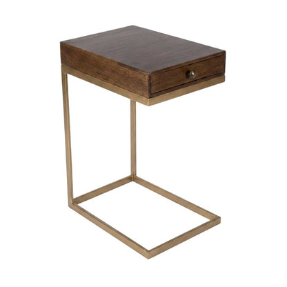 C Shaped End Table with Drawer, Mid-Century Modern Side Table for Living Room